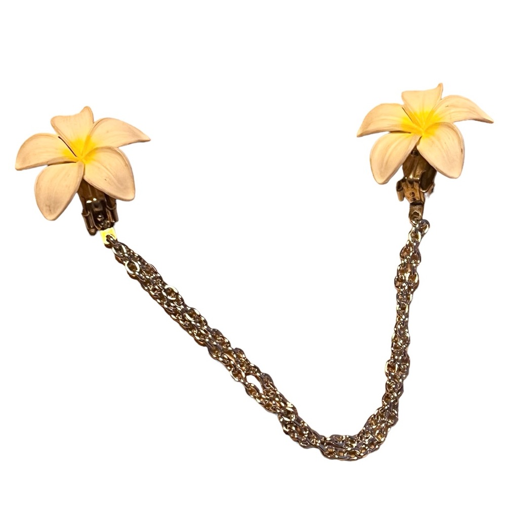 1950s Mid Century Vintage Silver & Yellow Floral Sweater Clip, Sweater Guard